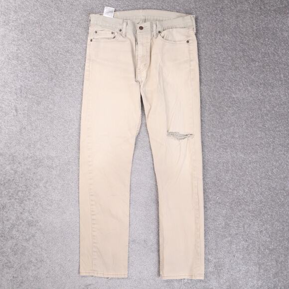 Levi's 513 Slim Straight Denim Stretch Jeans Distressed Cream Size 33x32 - Picture 1 of 16